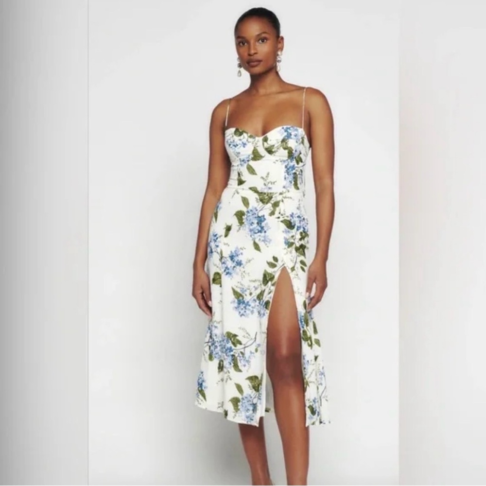 Reformation Juliette Midi (Blue and Green Floral) Maxi Dress, Size 2